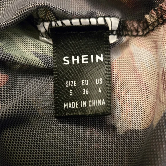 Black Sheer Mesh Floral Long Sleeve Mock Neck Top - Picture 5 of 5